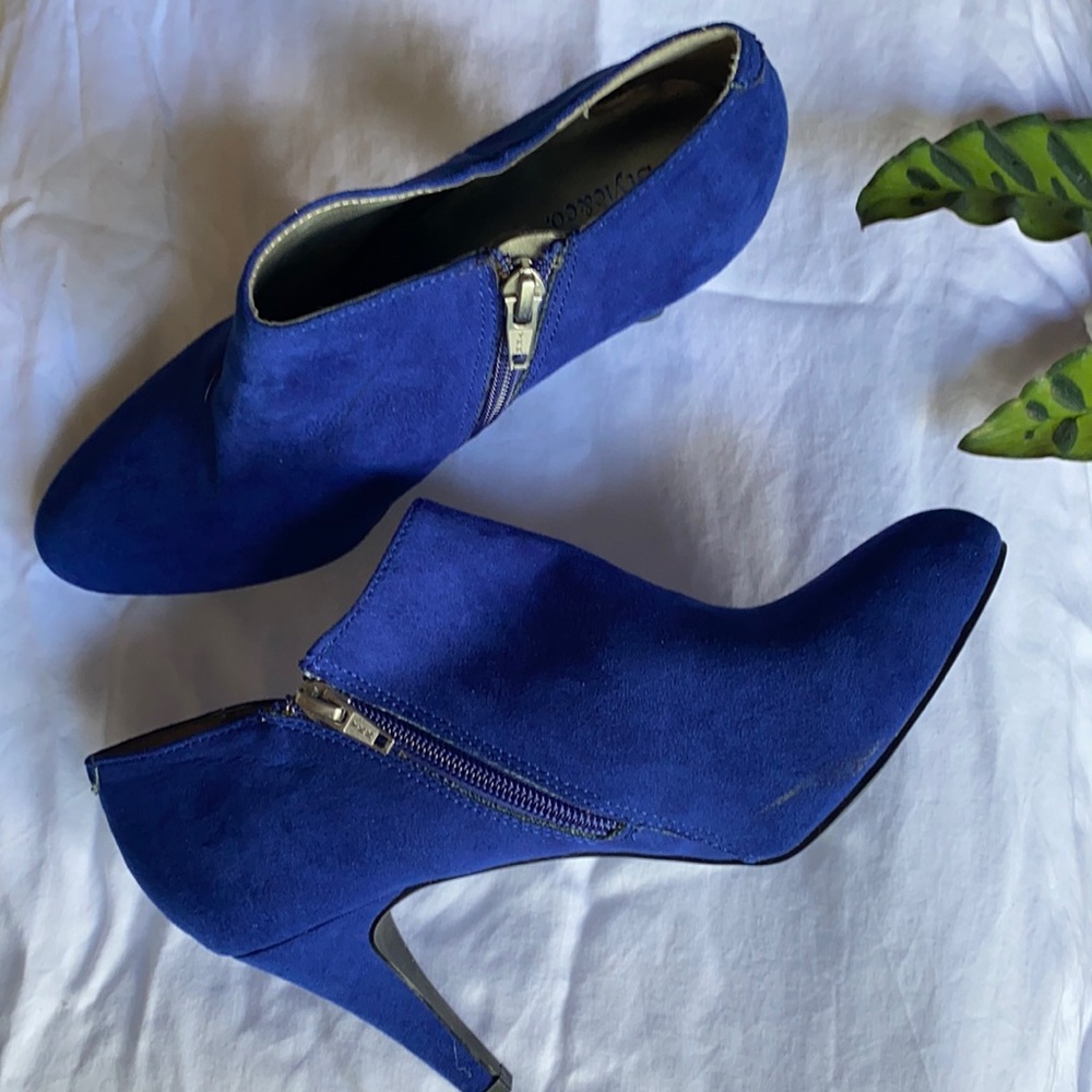 Bright Blue Faux Leather Suede Heeled Bootie